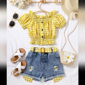 Yellow Gingham Top & Denim Shorts Set 3-4 Years
